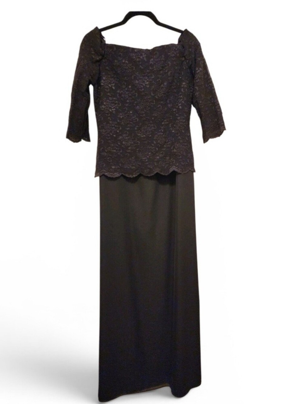 CHADWICKS NWT Womens Size 14 Formal Black Lace Bodice Long Dress Off Shoulder - Picture 2 of 6